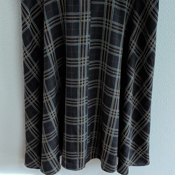 Unique Vintage Keyhole Front Tie Blue Plaid Midi Dress - Picture 3 of 7